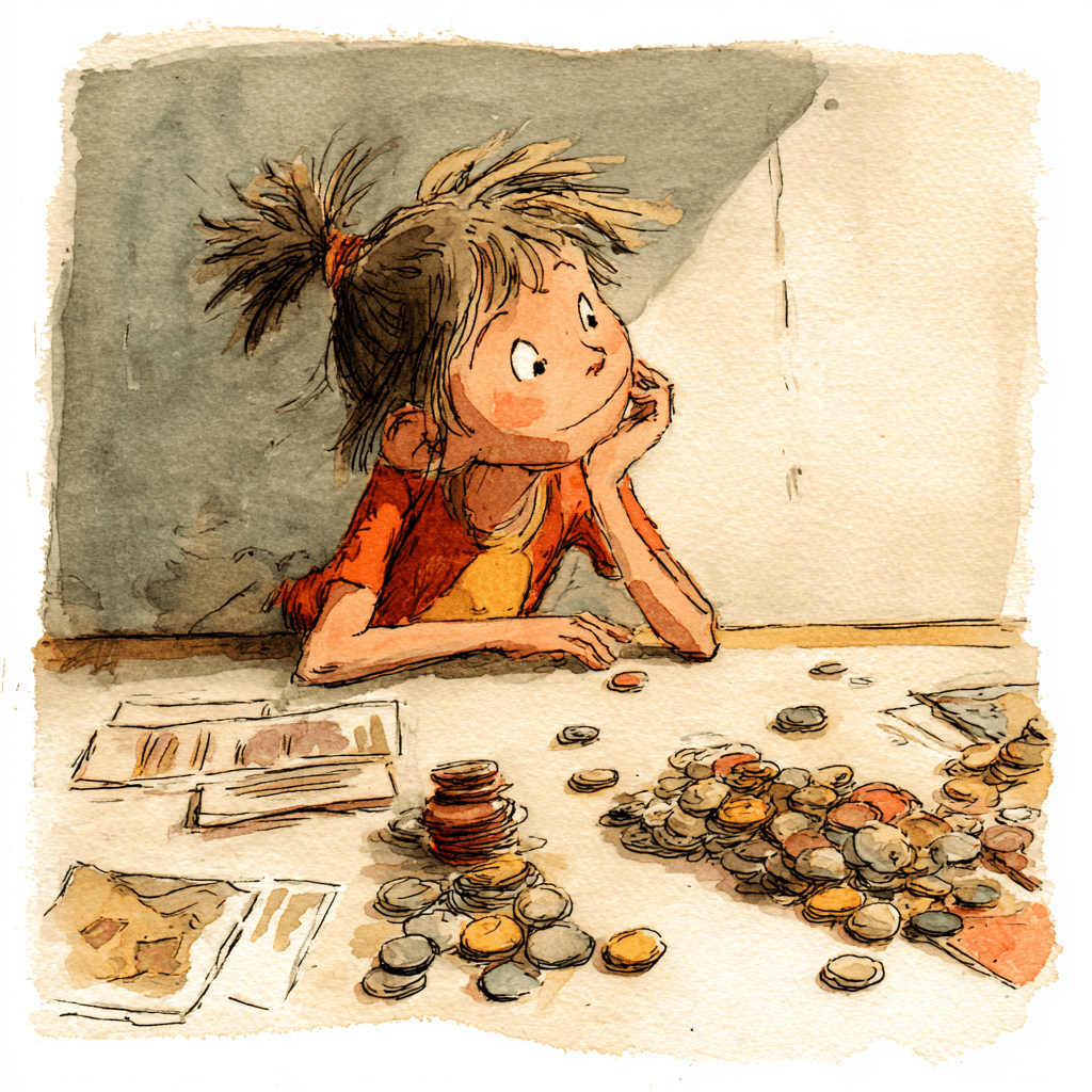 A kid counting coins